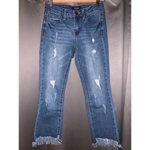Fringed Black Label Cropped Denim Jeans
